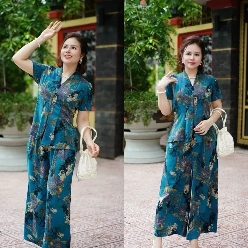 ĐỒ BỘ TRUNG NIÊN CAO CẤP CÁCH ĐIỆU CHO MẸ ÁO CÓ CỔ QUẦN ỐNG SUÔNG VẢI NHẬP MÁT MỀM MỊN Nữ