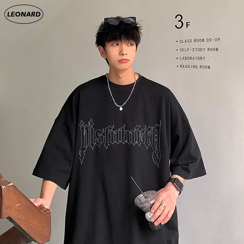Lotin Korean BF wind oversized tee men plus size Short Sleeve t shirt Casual thin loose Round Neck top
