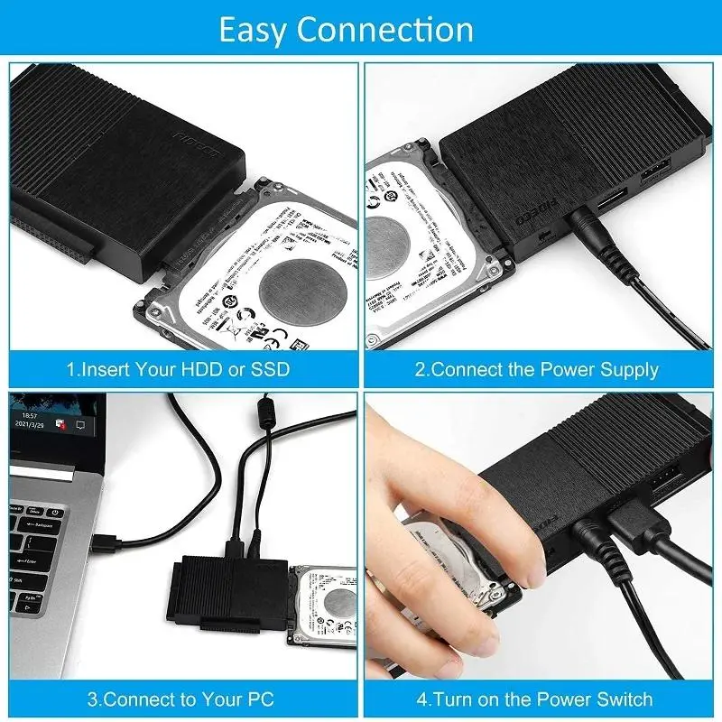 FIDECO SATA IDE Hard Drive Adapter Converter, External Hard Drive Data Transfer Adapter with Power Adapter for Laptop Desktop 6