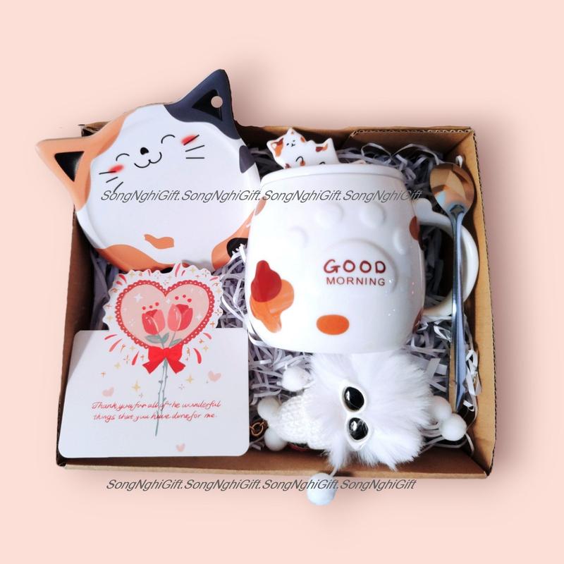 Quà tặng sinh nhật bạn gái bạn trai cho nữ nam gồm ly sứ đế lót ly gốm hút nước và phụ kiện xinh xắn đáng yêu