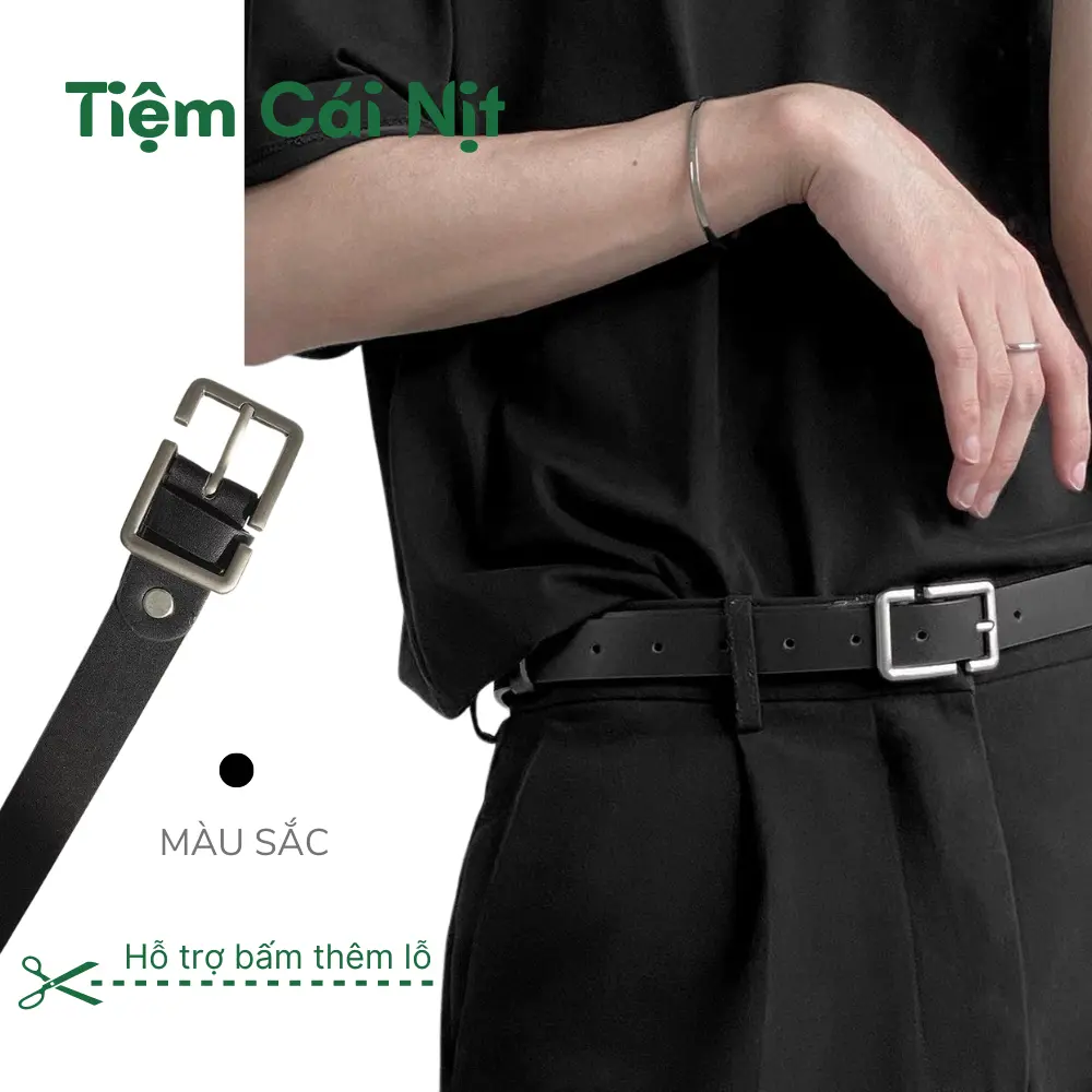 Thắt lưng nam nữ bản to nhỏ Ulzzang thời trang Hàn Quốc 2.3cm 2.8cm TLN004-Dây lưng da PU mặt kim loại đẹp-Tiệm Cái Nịt