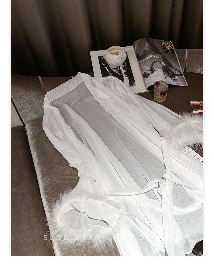 Product Introduction of High Quality in Stock-Limited Offer Sldo Flagship Store French Advanced Sense Long Sleeve Nightgown White Feather Princess Loose Sexy Morning Gowns-TK Hot Sale Quality Certification Womenswear Loungewear Original Nightwear 19