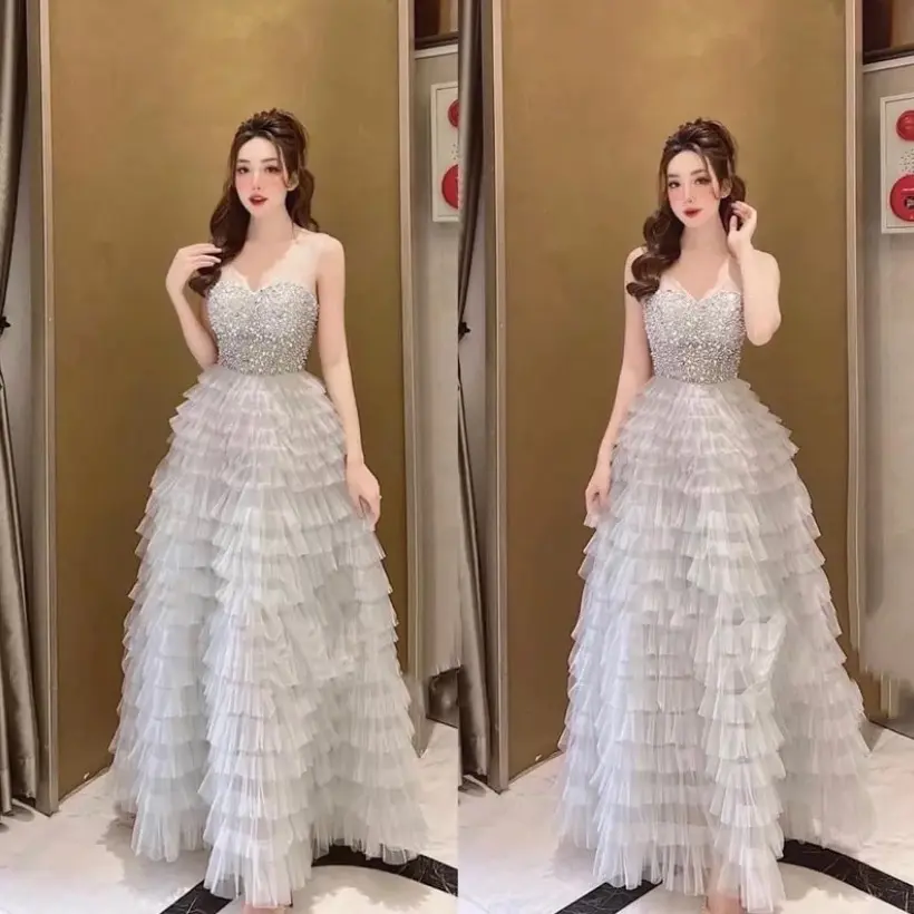 Đầm dạ hội dự tiệc công chúa nhiều tầng đính hạt cao cấp Juniet