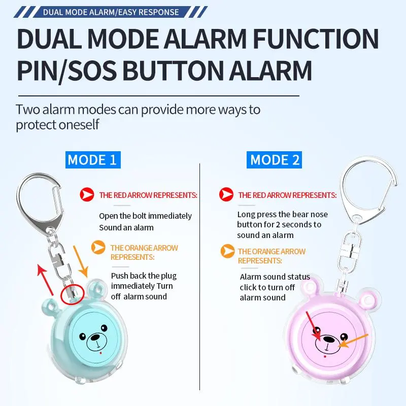 Cartoon Bear Design BT Security Alarm, Type-C Rechargeable Portable Security Alarm, Personal Security Alarm for The Elderly Women Safe 3