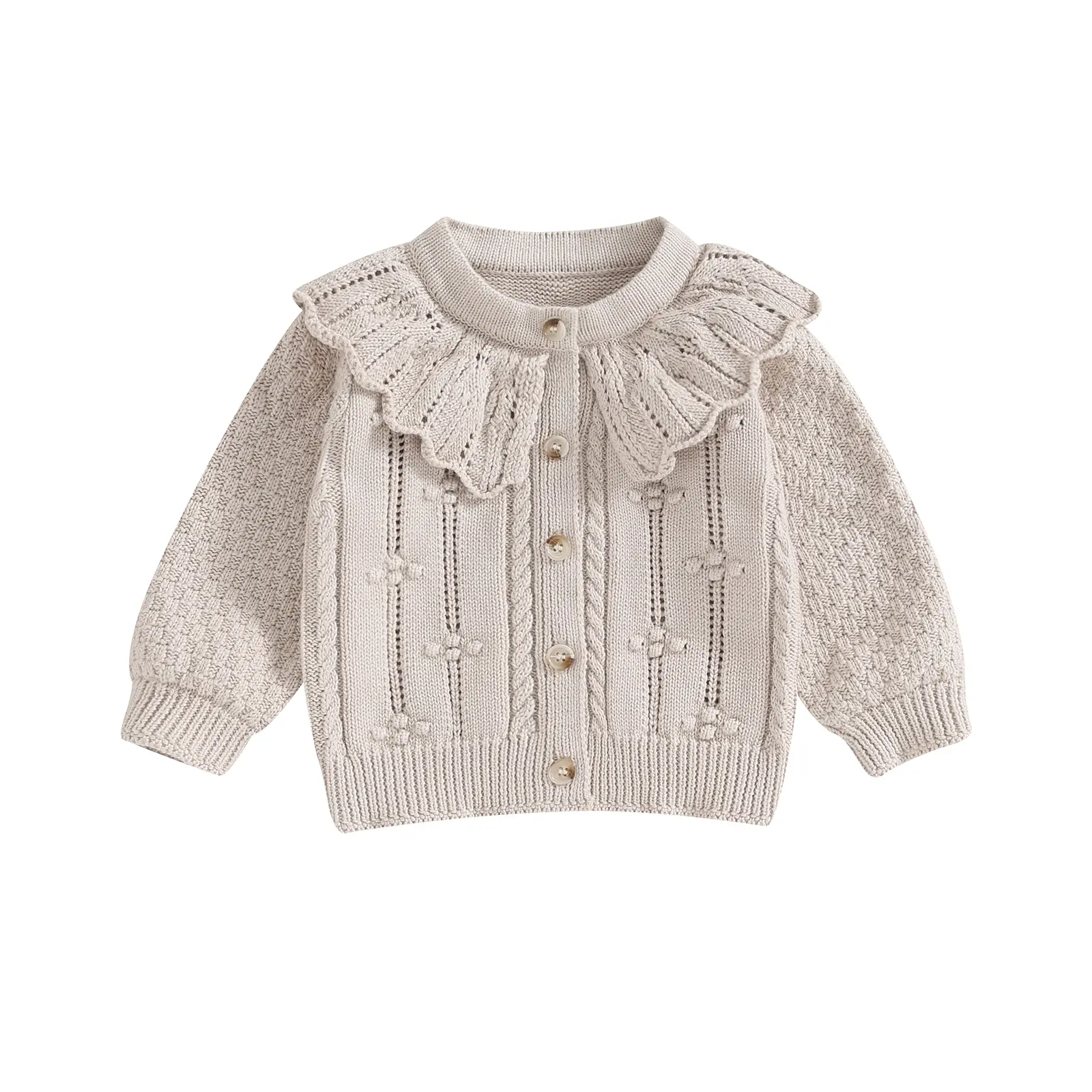 Baby Girls Doll Collar Button Closure Knitted Cardigan Sweater