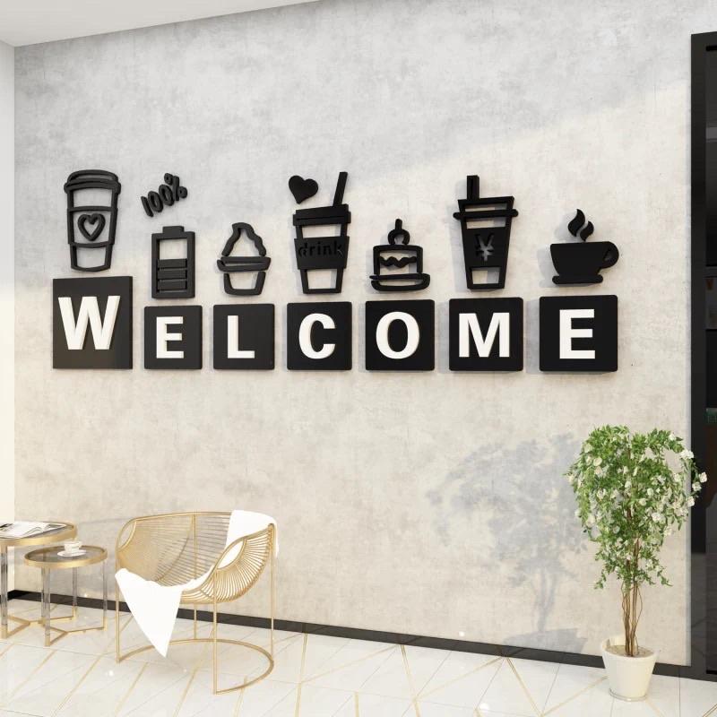 Tranh dán tường mica dán nổi welcome trà sữa đen trang trí quán ăn nhanh, đồ uống, nhà hàng, quán cafe, trà sữa Decor Decor Phòng Decal