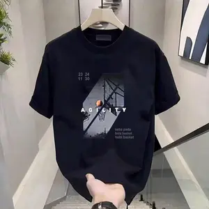 Kaos oblong motif unik gaya Korea terbaru, atasan wanita lengan pendek longgar gaya Amerika trendi 2025 untuk pasangan di musim gugur.