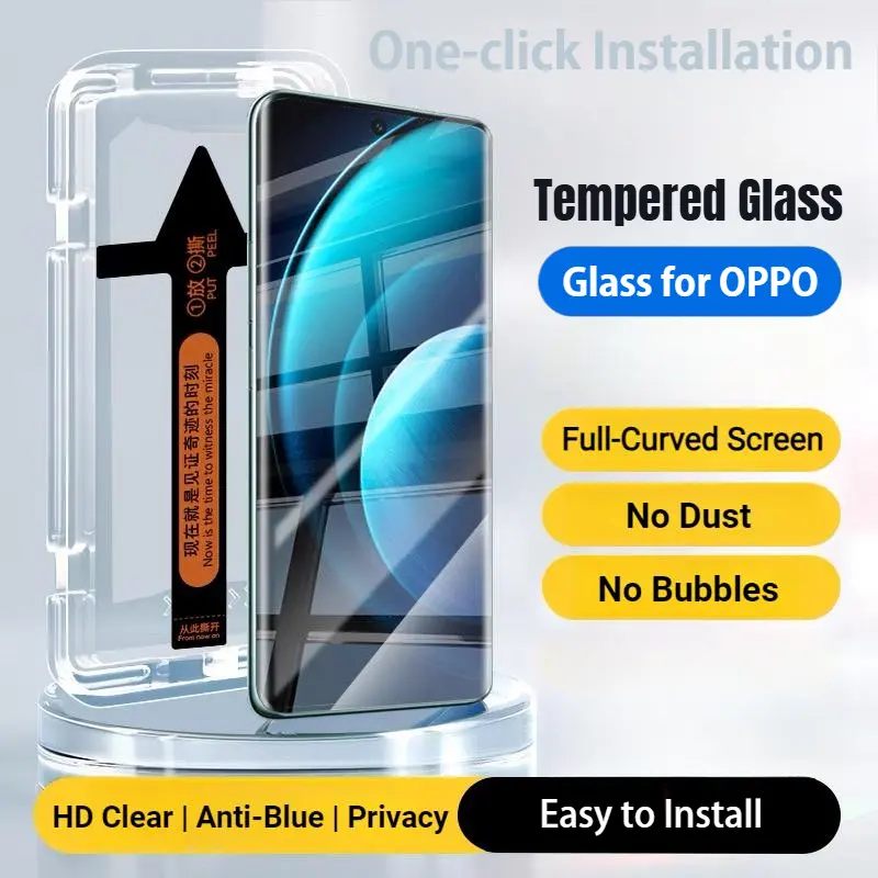 One-Click Installation Tempered Glass 3D Curved screen Protector For OPPO Reno 12Pro 12 12F 13Pro 11Pro 11 11F 10Pro/Pro+ 9Pro/Pro+ 9/10 OPPO Find X8Pro X7Ultra X7/ X6 X5 X6Pro OPPO A3Pro,Explosion-proof,Privacy,HD,Anti Blue Light Film