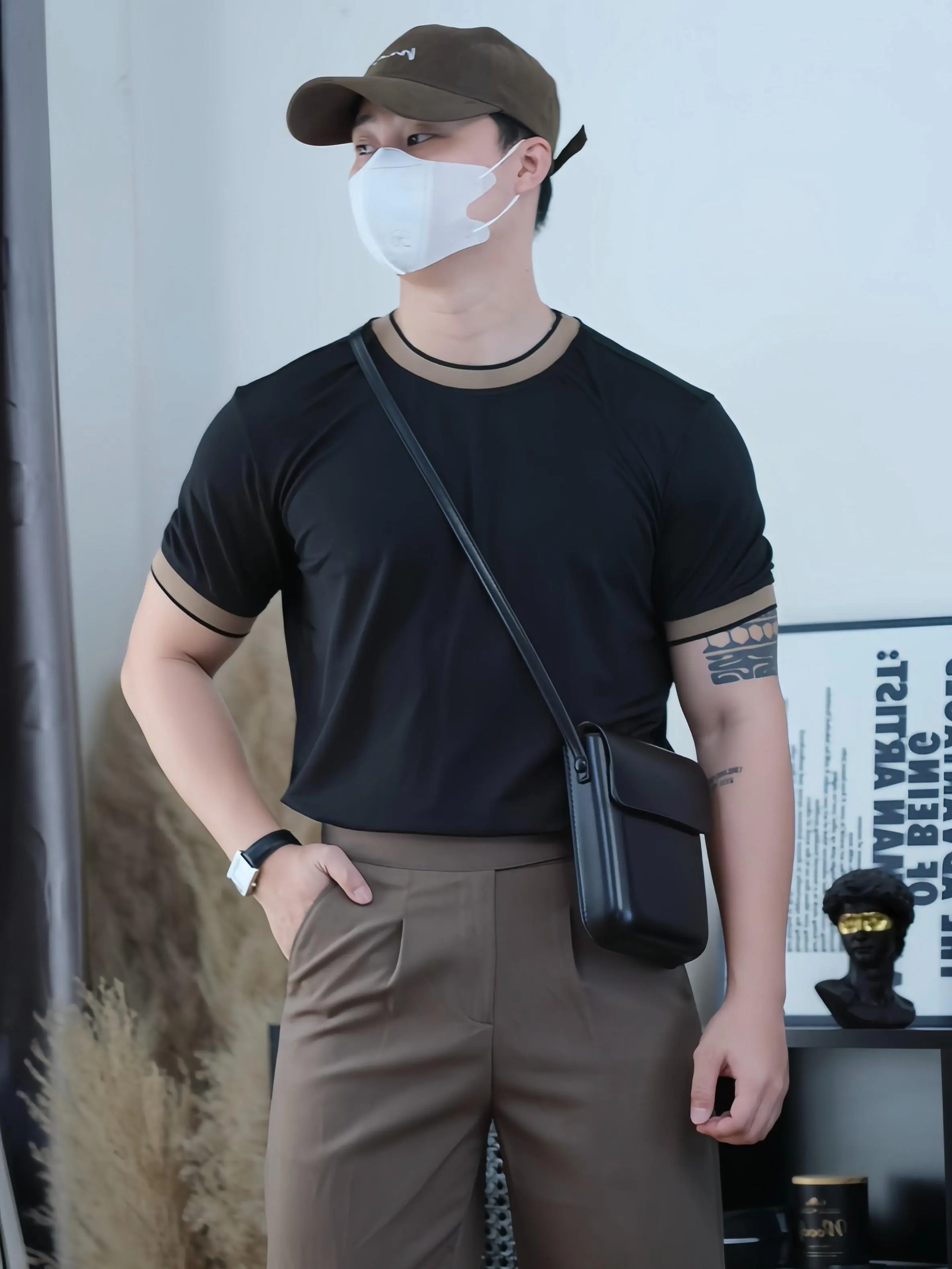 Áo thun nam cổ tròn phối viền cổ vải Cotton Cá Sấu dày dặn, thể thao, mềm mịn, trẻ trung co giãn 4 chiều