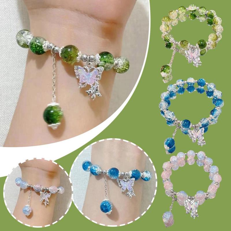 Bộ Hạt Nghiền Màu Xanh Dương, 3 Cái, Dây Bướm, Vòng Tay Học Sinh, Hoa Và Hoạt Hình, Đính Cườm, Đầy Màu Sắc, G3N0 0