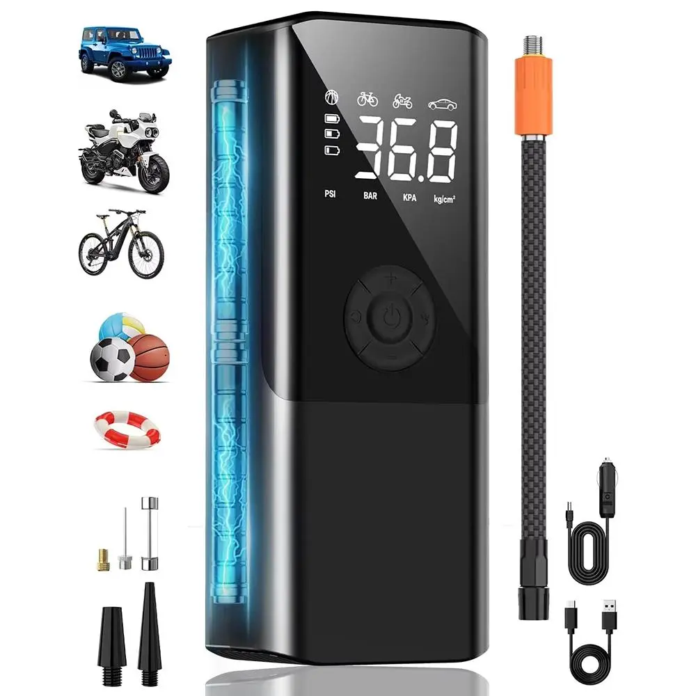 Portable Car Air Compressor, 4500mAh 150PSI Smart Inflation Pump with LCD Screen, Multifunctional 3-in-1 Inflation Pump for Ball, Bicycle, Motorcycle & Car Tire Inflation