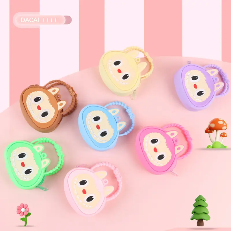 New  Set  Silicone Bag Children Kawaii Cartoon Coin Purse Handbag Girl Lipstick Storage Bag Holiday Gift