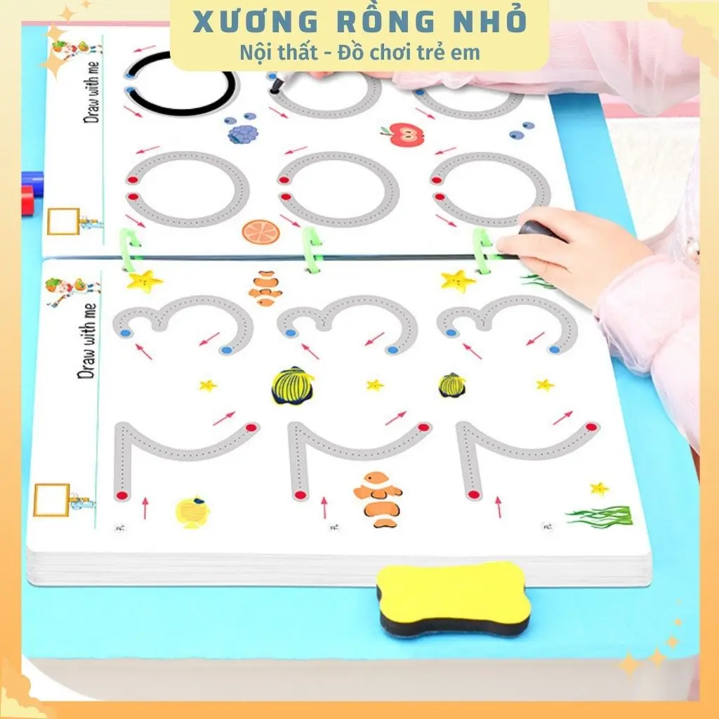 Vẽ nét cơ bản bộ 64 trang, Đồ Chơi Giáo Dục Sớm Cho Bé, Bộ Tập Tô Nối Chữ và Nét Vẽ Cơ Bản Cho Bé 3 - 6 Tuổi