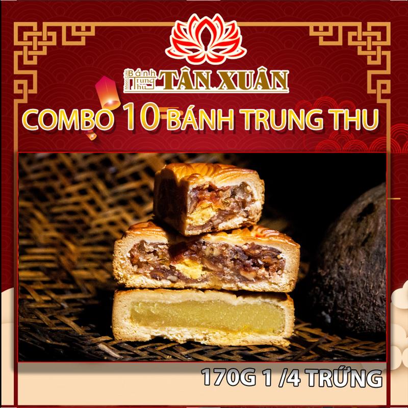 Combo 10 Bánh Trung thu Tân Xuân vị Thập cẩm/ Đậu Xanh 170g - 1/4 trứng Thức Ăn Food Cake 1