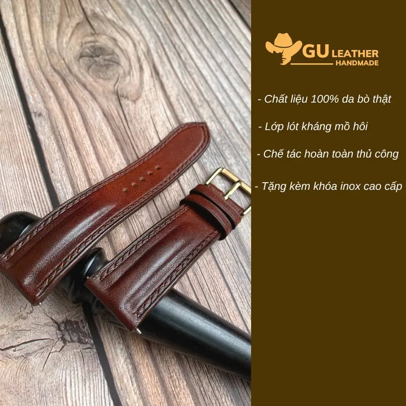 Dây da đồng hồ nam handmade màu patina chất liệu da bò vegtan size dây 18/ 20/ 21/ 22/ 24mm -  Gu Leather 2