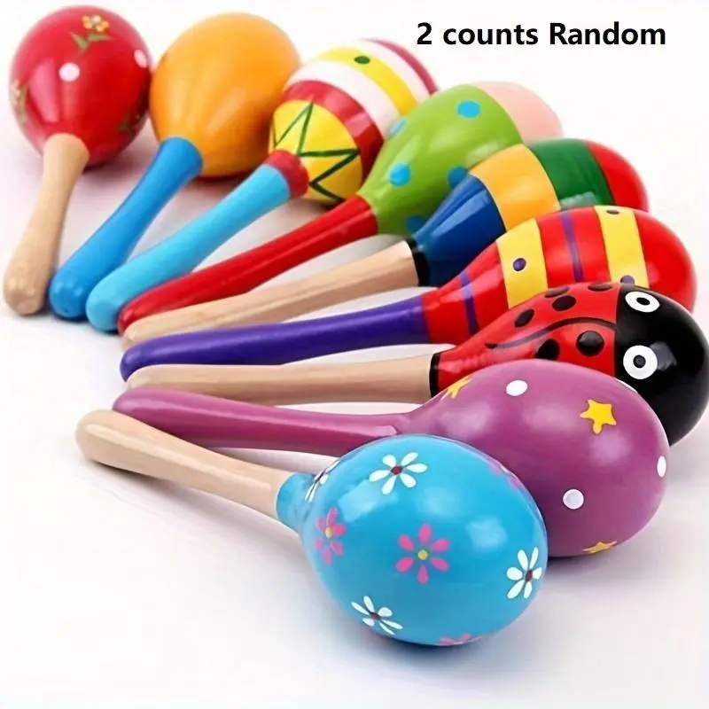 Random Color Wooden Maracas, 2 Counts/set Handheld Colorful Maracas Toy, Musical Instrument Toy, Early Educational Toy for Kids, Toys for Christmas, Girls Birthday Gift, Kids Toys, Valentine's Day Gift, Toys 0