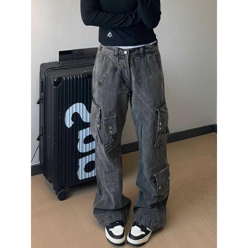 Quần Jean Túi Hộp, Ngoại Cỡ, Phong Cách Chức Năng Mỹ, Unisex, Hợp Xu hướng, Ngoại Cỡ, Thường Ngày, Nhiều Túi, Ống Rộng, Dài Đến Sàn, Được Thu Thập Bởi 1265 Người 3