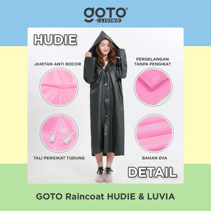 Goto [COD] Hudie Luvia Raincoat Jas Hujan Ponco Kelelawar Jumbo Pria Wanita 3