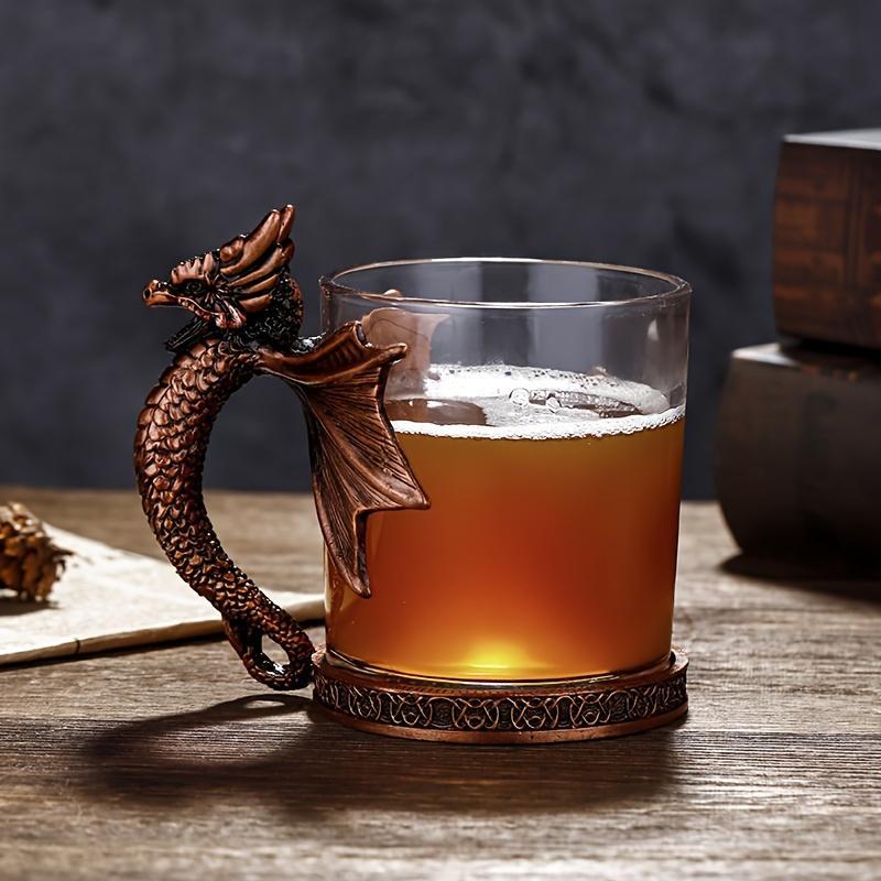 Dragon Design Whiskey Glass, 1 Count Creative Wing Handle Design Beer Mug, Exquisite Glass Drinking Cup for Home Office Dormitory Dining Room 4