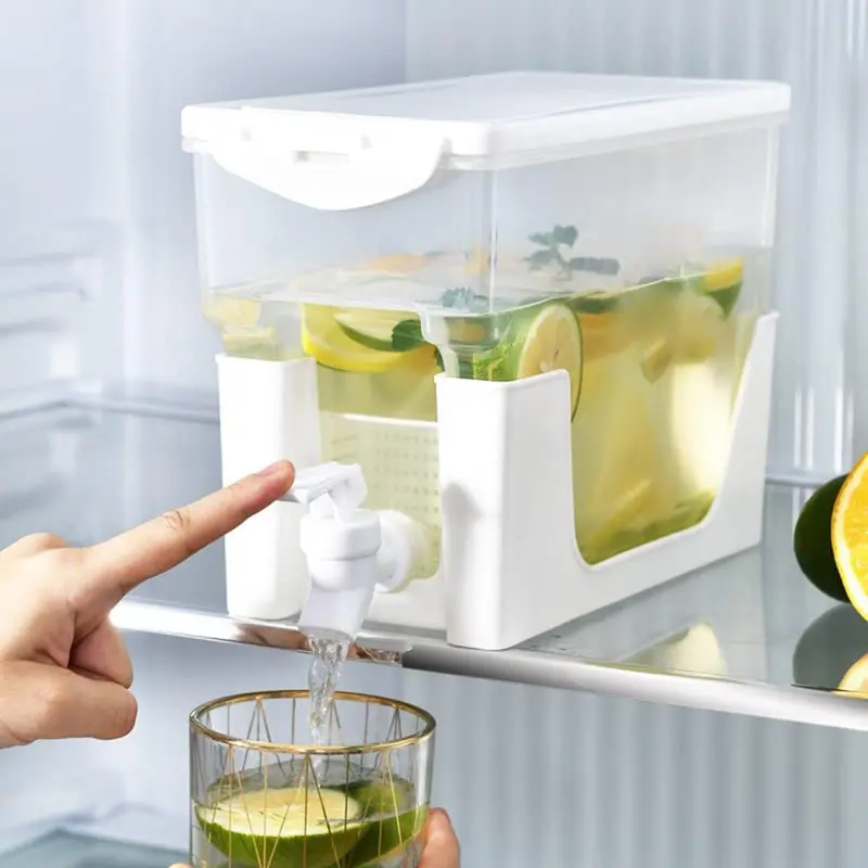 Clear Ice Bucket with Spigot, Large Capacity Lemon Fruit Tea Pot, Summer Cold Bucket, Ice Bucket for Home Kitchen Outdoor Camping 0