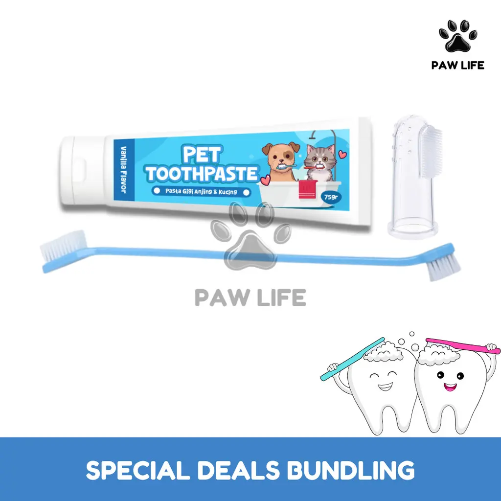 PL 3in1 Paket Sikat Gigi Odol Kucing Anjing Anabul Pasta Gigi Lembut Bau Mulut Wangi Grooming 75g