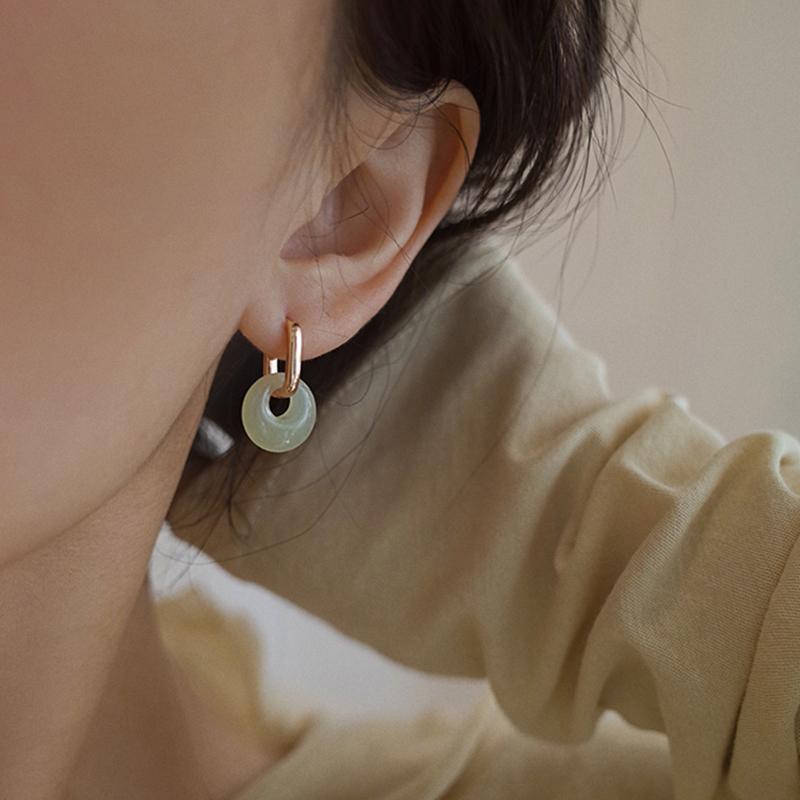 Khuyên Tai Tròn, Màu Vàng Tinh Tế Dành Cho Nữ, Mặt Dây Chuyền Ngọc Bích Hòa Điền Giả, Phụ Kiện Khóa Tai, Tuyệt Vời Làm Quà Tặng 8
