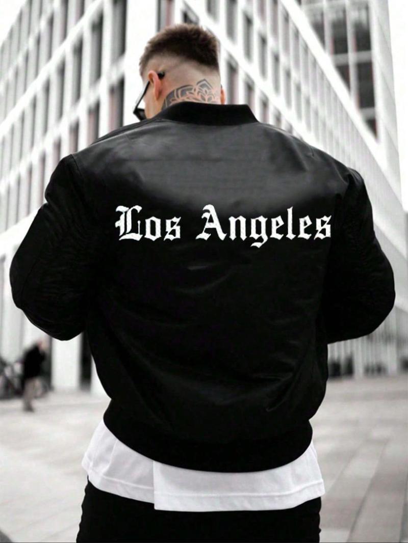 Product Introduction of Men's Letter Print Baseball Collar Jacket, Regular Fit Casual Fashion Comfy Outerwear for Daily Outdoor Wear, Men Clothing for Spring Fall 1