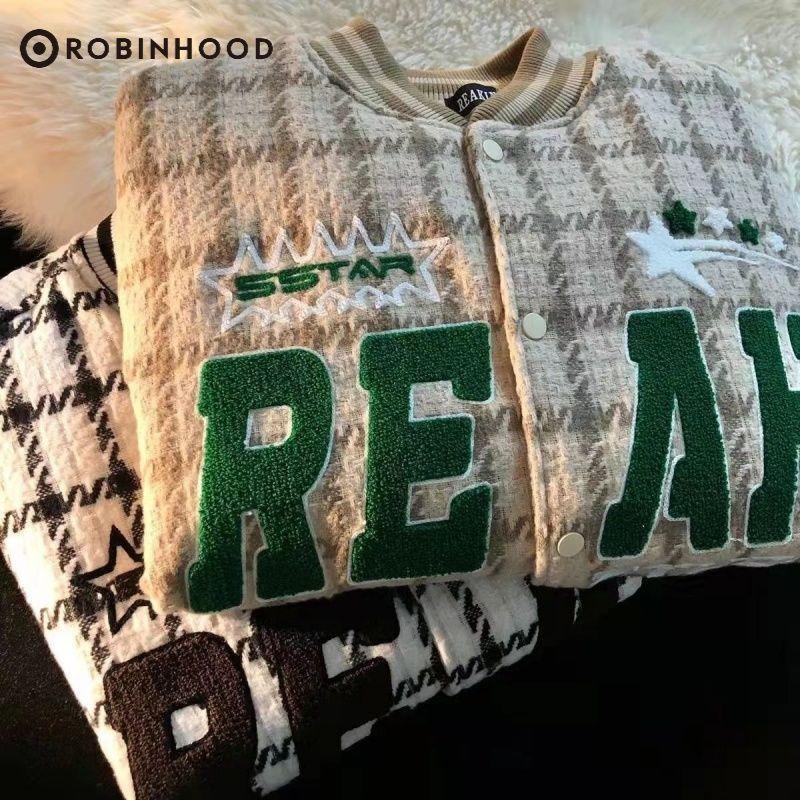 Áo Khoác Bóng Chày Kẻ Sọc, Phong Cách Cổ Điển Mỹ Ronbinhood, Dành Cho Nam Và Nữ, Thích Hợp Cho Mùa Xuân Và Mùa Thu, Phong Cách Đường Phố Cao Cấp, Phong Cách Hồng Kông, Áo Khoác Cặp Đôi, Thời Trang 4