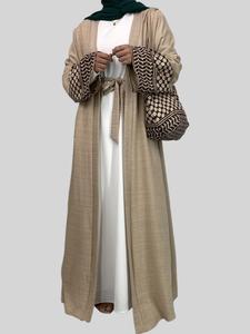 Women's Ethnic Pattern Belted Abaya & Bag Two-piece Set without Inner Dress, Chic Elegant Long Sleeve Abaya & Bag Set, Ladies Islamic Muslim Clothing for All Seasons