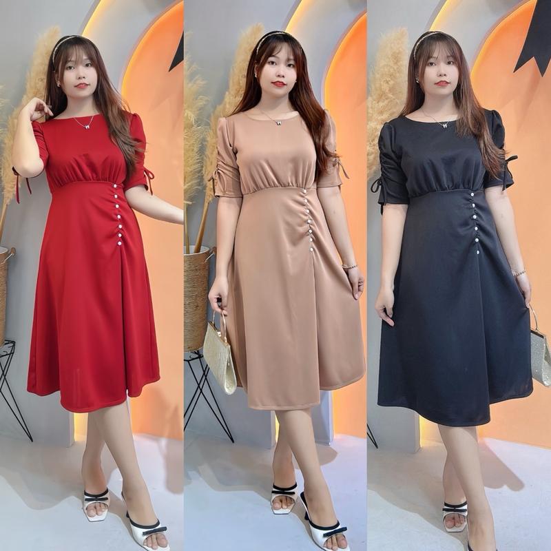 Đầm Bigsize 60kg đến 95kg thiết kế nhúng đính hạt siêu sang Cổ thuyền Nhung Nữ