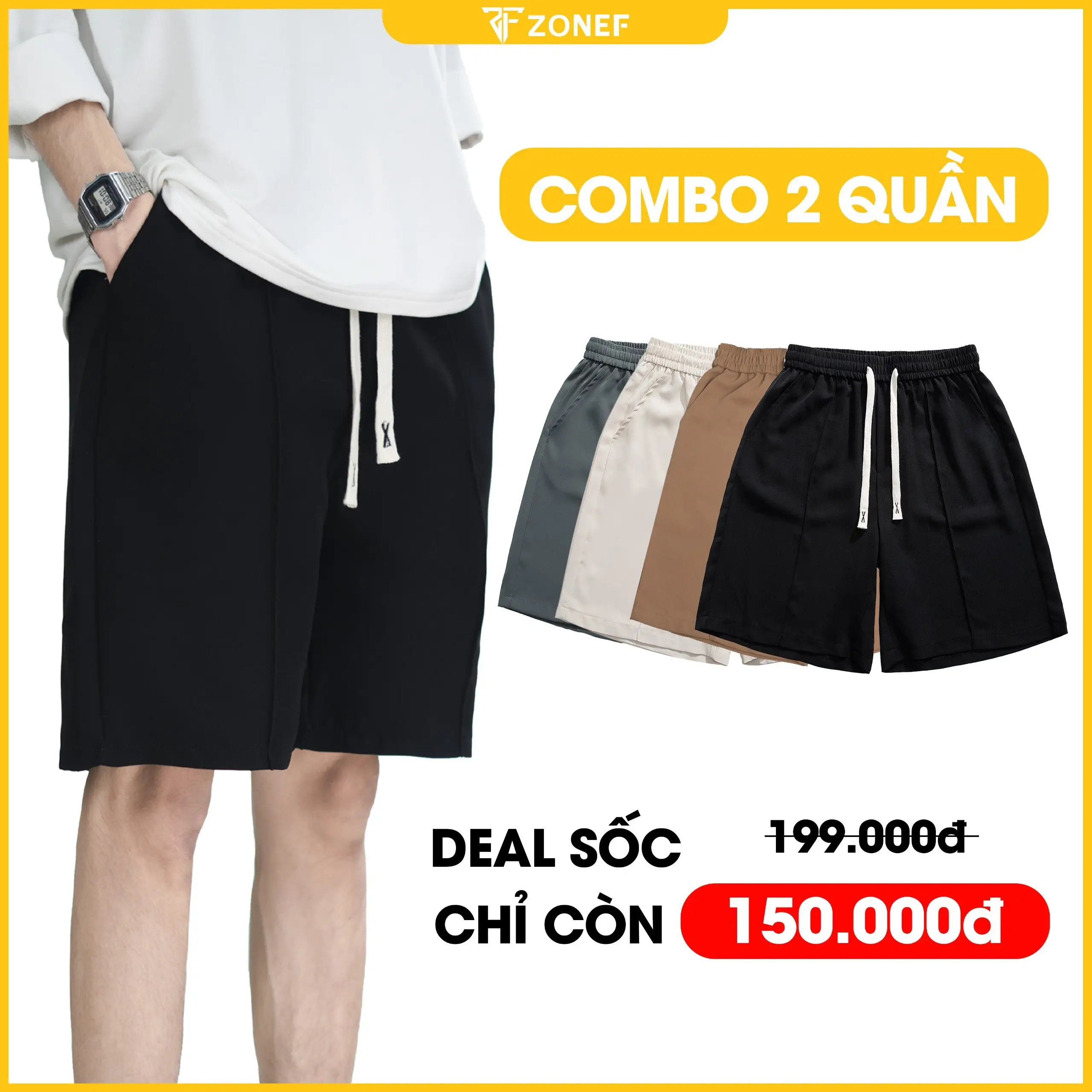 (SC) Quần Short Cạp Chun Có Dây Rút Unisex By Zonef Studio Nam Menswear TOP Màu Đen