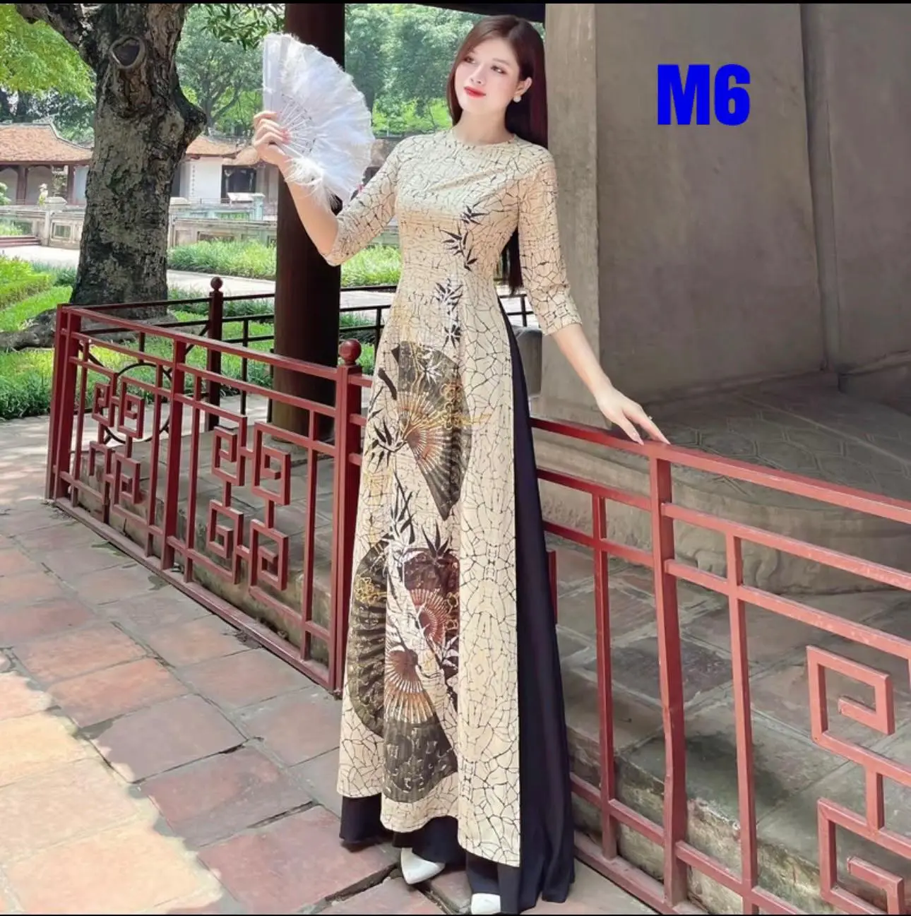 Áo dài họa tiết xòe quạt lụa Nhật _ Mã M6