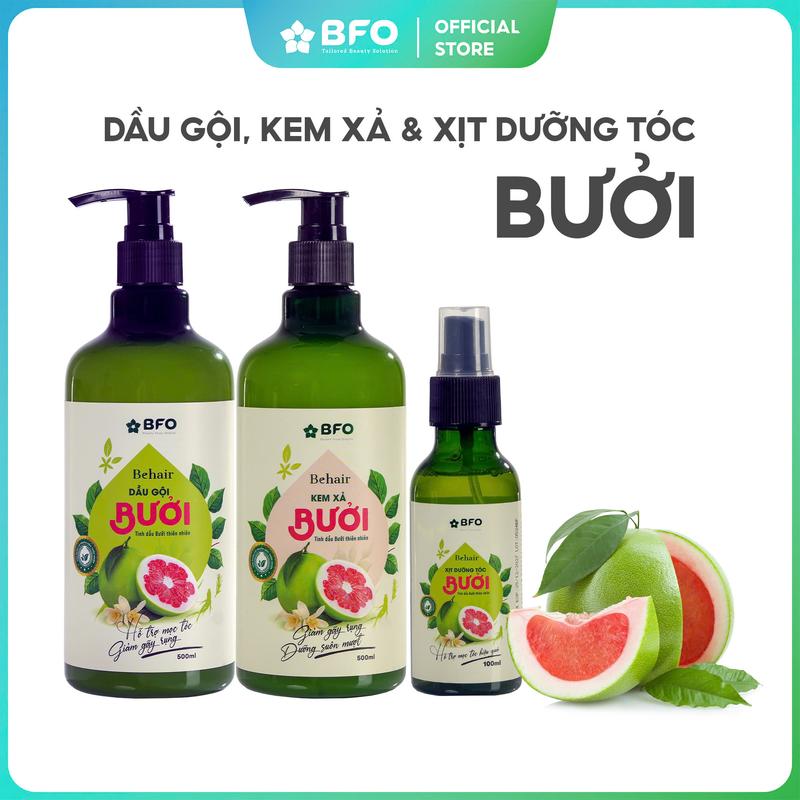 [DEAL_X] Combo Dầu Gội Dầu Xả Xịt Dưỡng Tóc BFO Behair 500ml Tinh Dầu Bưởi Giúp Dưỡng Tóc Giảm Gãy Rụng Kích Mọc Tóc Chắc Khỏe Suôn Mượt Nữ Women