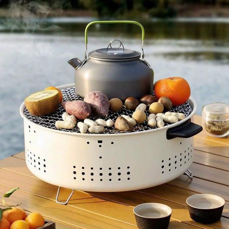Bếp Nướng Than Hoa Tròn Không Khói Nướng BBQ Size 32Cm Chất Liệu Thép Không Gỉ Vỉ Nướng Inox Có Chân