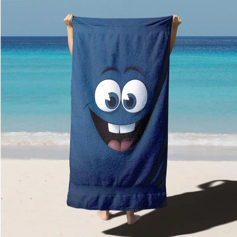 Smile Face Pattern Beach Towel, Large Quick Drying Towel, Lightweight Water Absorbent Towel for Sports & Outdoor Activities 4