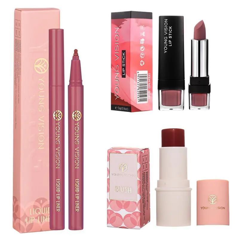 Makeup Set, 3 Counts/set Long Lasting Blush & Lip Liner & Lipstick, Natural Look Makeup Kit for Women, Cosmetic Product for Girls 0