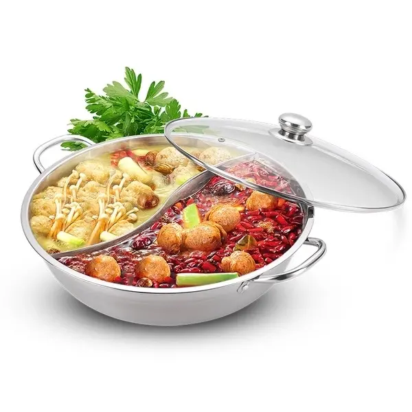 Nồi lẩu 2 ngăn inox loại 1 dày dặn có nắp kính hàng chính hãng chất lượng cao 30cm 0