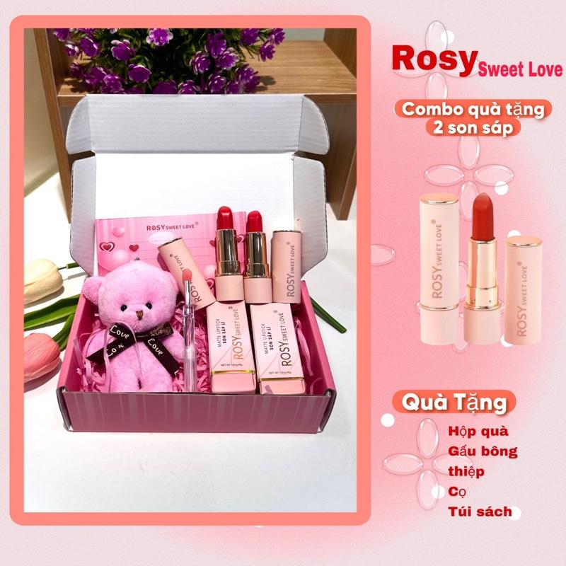 { TẶNG HỘP QUÀ + GẤU BÔNG + CỌ+ THIỆP} Combo 2 Son thỏi Rosy Sweet Love dưỡng mềm mịn môi , lên màu đẹp , không chì Cosmetic Mỹ Phẩm Nữ Trang Điểm Son Môi Women