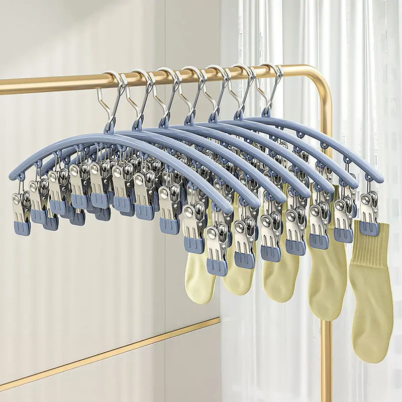 Móc treo quần áo trẻ em Living C , móc inox treo tất vớ đồ lót 8 Kẹp và 10 kẹp chống rơi 3