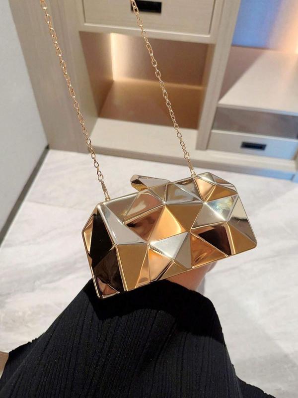 Women's Elegant Geometric Design Evening Bag, Exquisite Trendy Metal Clutch Bag, Fashionable Bag for Party Decoration 3