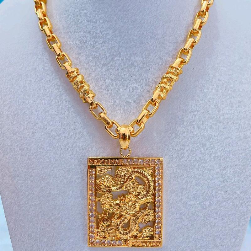 dây chuyền nam ống rồng cuộn kèm mặt rồng vuông to khóa hộp khắc 18k VIP Trang Sức Jewelry Chain Vòng Cổ