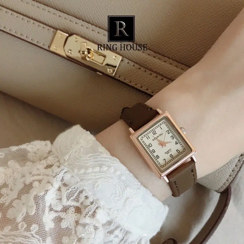 Đồng Hồ Nữ Doukou Ulzzang Mặt Vuông Nhỏ Dây Da Nhiều Màu Cao Cấp Đẹp Rẻ Ring House 1