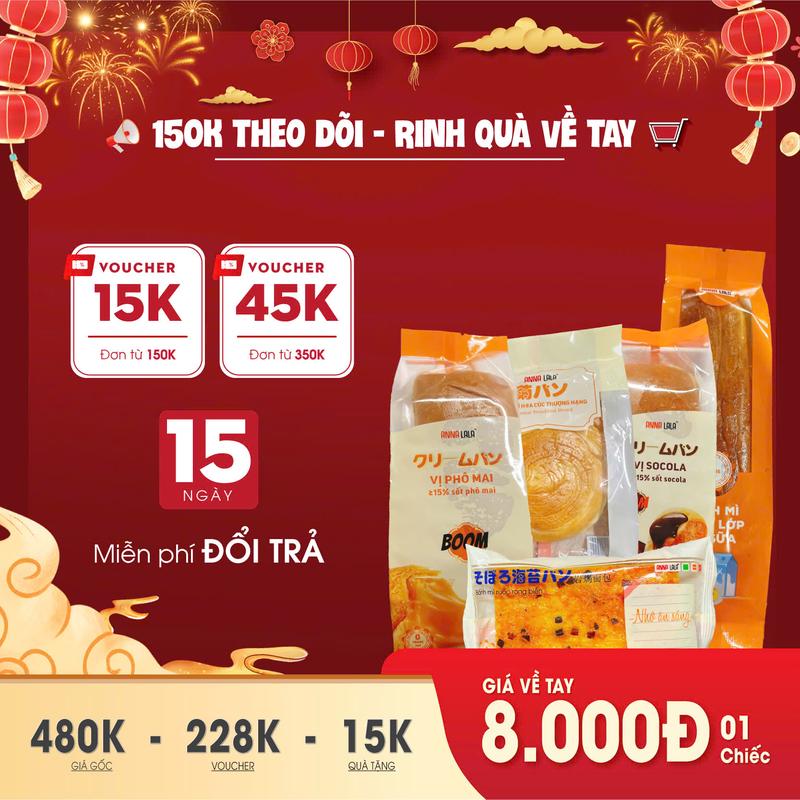 [THÙNG 2KG BÁNH MÌ FREESHIP] Combo Bánh Mì Annalala 0 Transfat - Hoa Cúc, Rong Biển, Cheese Chảy, Socola, Bánh Ngàn Lớp Bơ Sữa