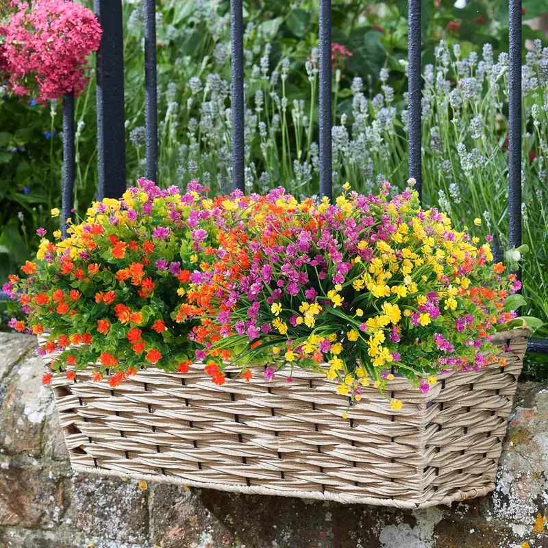 Artificial Flower Bouquet, 12pcs/set UV Resistant Faux Flower Bouquet, Fake Flower Bouquet, Decorative Flower for Home Garden Hanging Planter 8