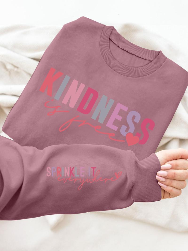 Product Introduction of Women's Heart & Letter Print Drop Shoulder Sweatshirt, Casual Long Sleeve Round Neck Pullover for Fall & Winter, Women's Clothes for Daily Wear 7