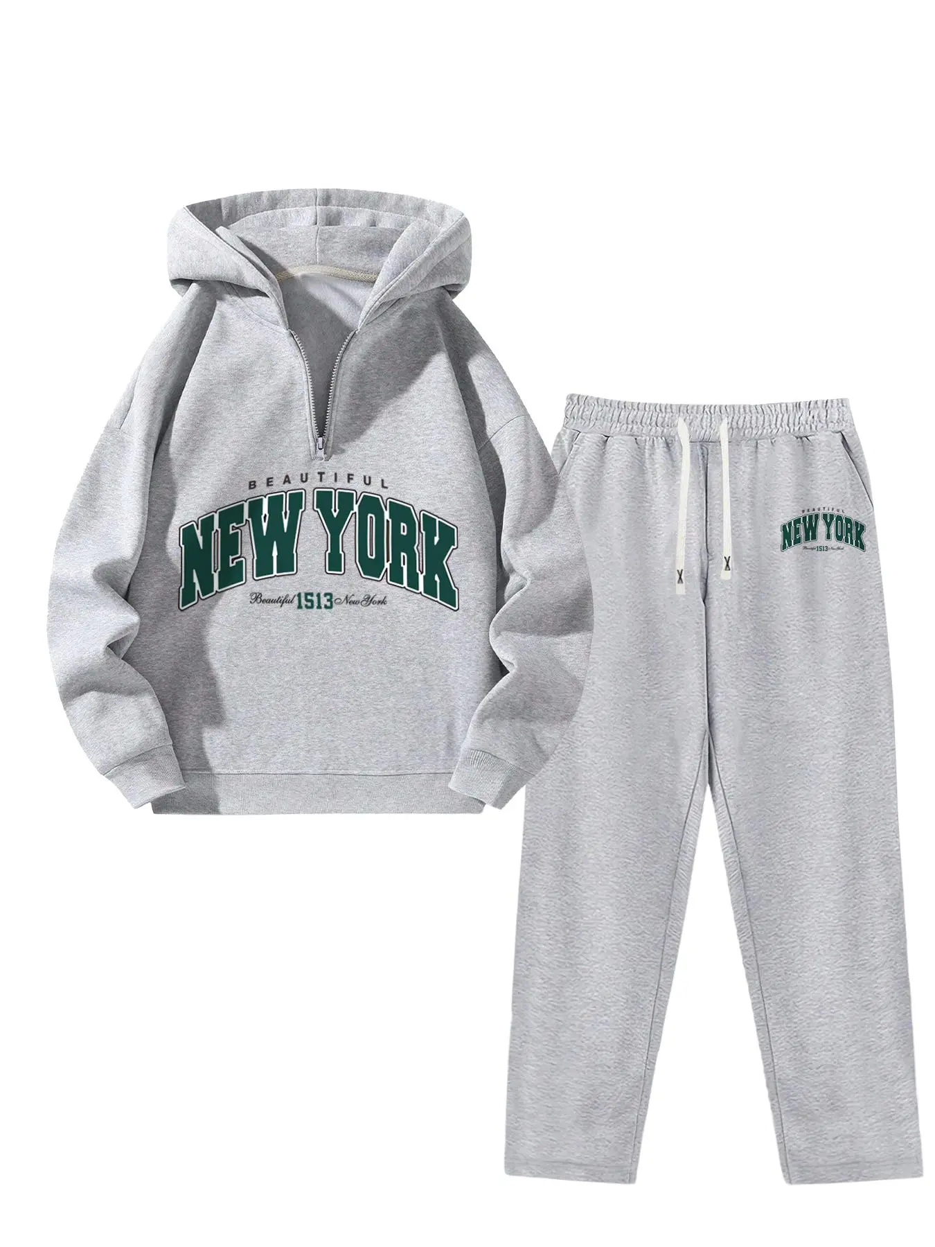 Men's Letter Print Half Zip Up Hoodie & Pants Set, Casual Long Sleeve Hooded Sweatshirt & Trousers for Fall & Winter, Men's Two-piece Outfits for Daily Wear