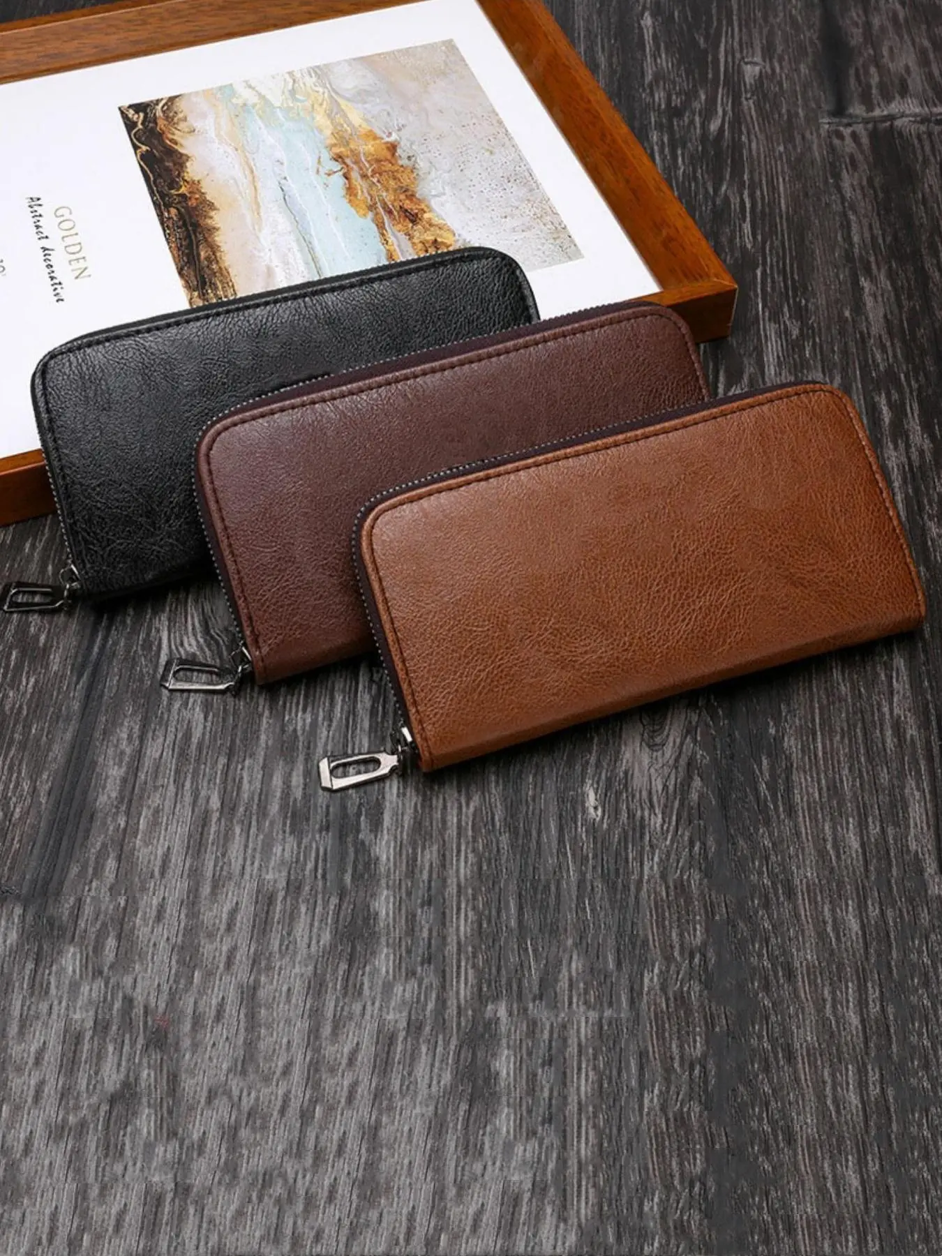 Men's Minimalist Plain Color Long Wallet with Zipper, Casual Business Multi Card Slot Wallet, Simple Style Wallet for Daily Use