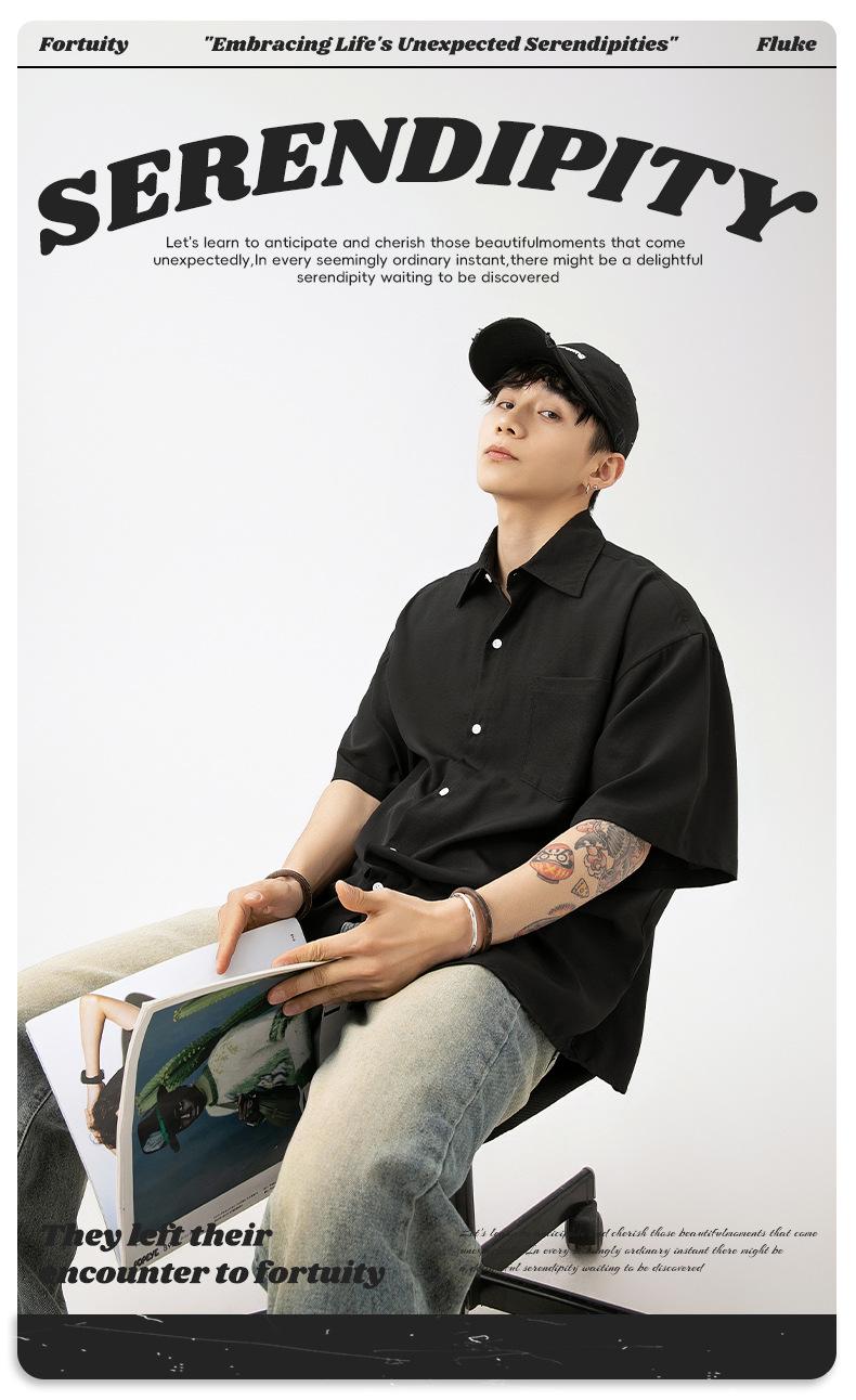 Product Introduction of Korean Men's Smooth Draping Short-Sleeved Shirt Men's Summer New Pure Color Couple Casual Loose Shirt Jacket Menswear Top Lingerie Human Oversize Plain Beige Baggy Vintage Tights Collar Collared Tropical 3