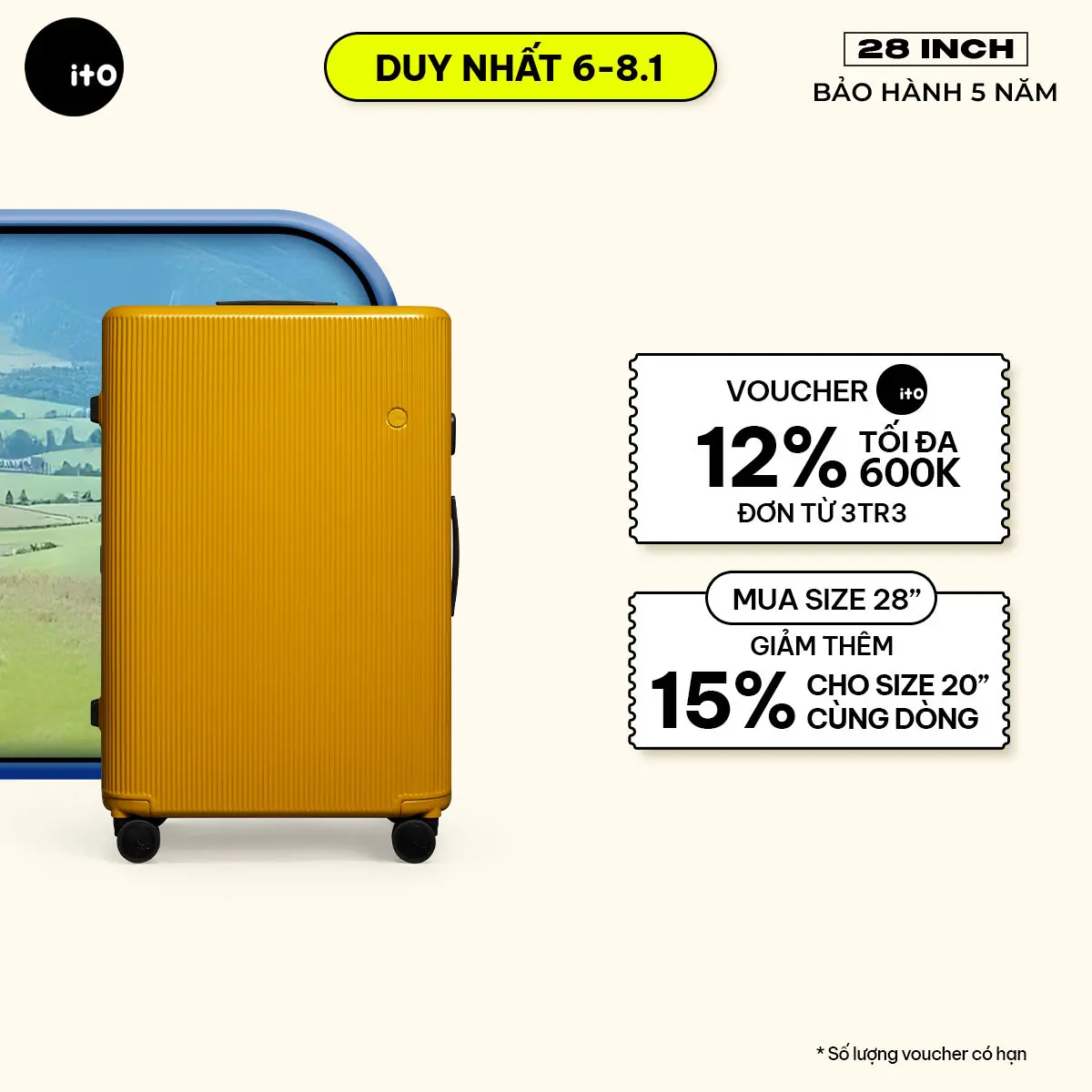 Vali ITO Pistachio Stripe 28-inch (71 cm) Lightweight Hard Shell với khóa TSA