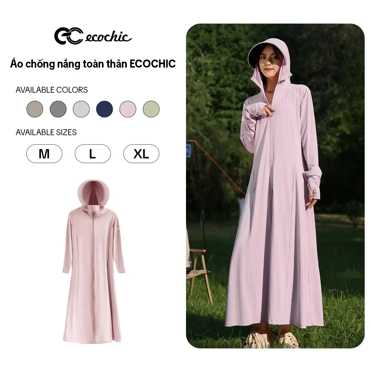 Áo Chống Nắng Toàn Thân ECOCHIC B042 Nam Nữ Dáng Dài Chất Liệu Ceramic Cao Cấp Chống Tia UV UPF50 Co Giãn Thoáng Mát